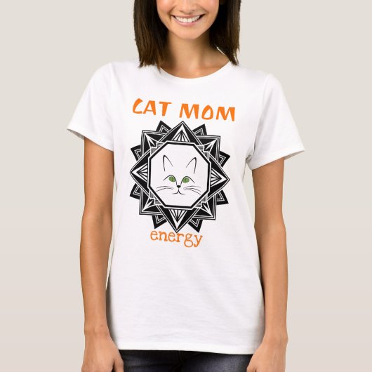 T-shirt Maman De Chat Géométrique Noir Et Orange (Devant)