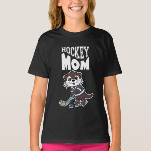 T-shirt Maman de hockey adorable loutre - Graphique d'anim