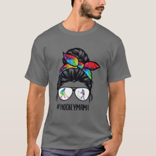 T-shirt Maman de Hockey Messy Bun Lunettes de cheveux, Mam