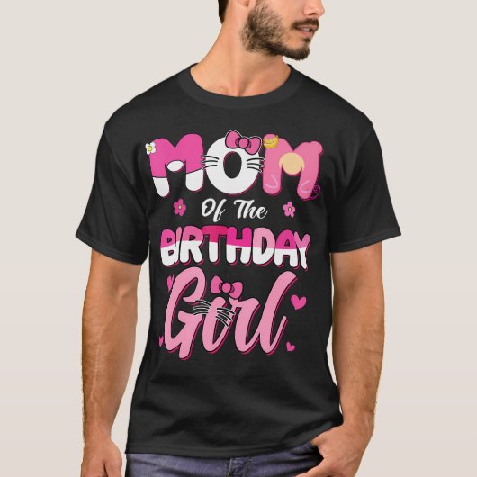 T-shirt Maman De L'Anniversaire Fille Chat Kitty Famille C (Devant)