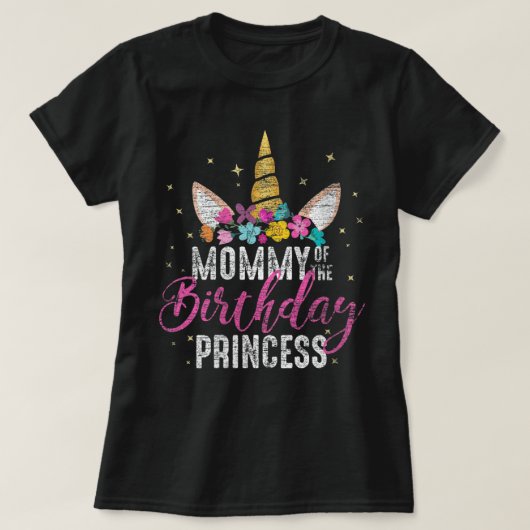 T-shirt Maman De L'Anniversaire Princesse Mère Unicorn Bir (Design devant)