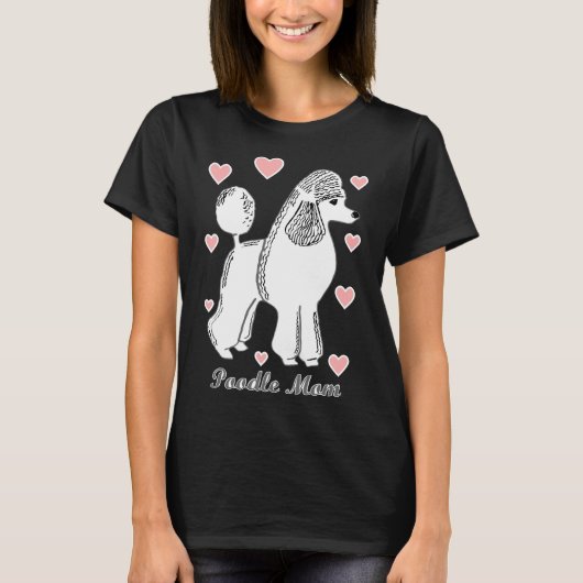 T-shirt Maman De Poodle En Scoop Rose Et Blanc Fabriqué (Devant)