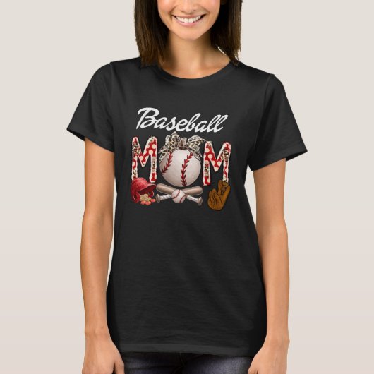 T-shirt Maman de softball baseball léopard (Devant)