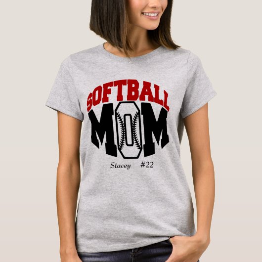 T-shirt Maman de softball rouge personnalisée (Devant)