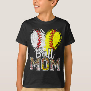 T-shirt Maman des deux ballon maman moitié softball moitié