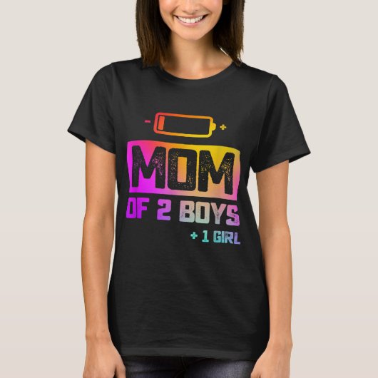T-shirt Maman drôle de 2 garçons 1 fille Batterie basse (Devant)