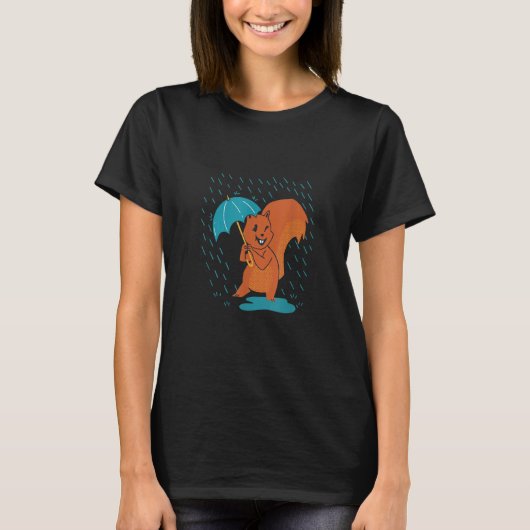T-shirt Maman écureuil avec parapluie sous la pluie zoo an (Devant)