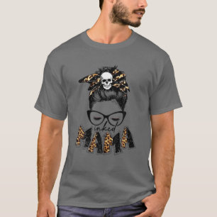 T-shirt Maman Enked Empreinte de léopard Messy Bun Crâne M