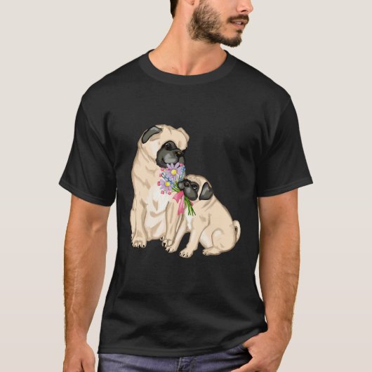 T-shirt Maman et bébé Pug ajustés 731 (Devant)