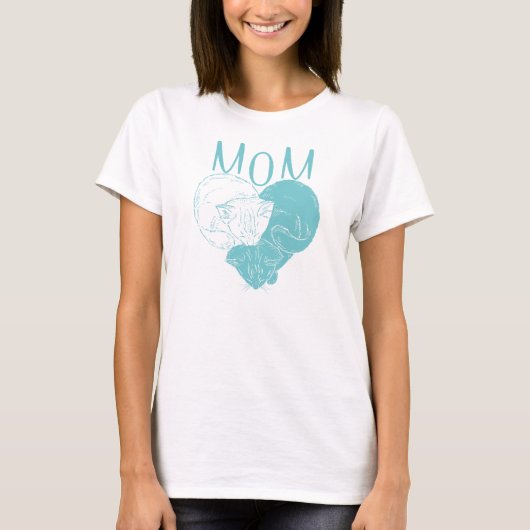 T-shirt Maman et deux chats de coeur (Devant)