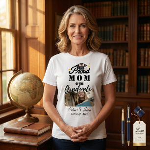 T-shirt Maman fière Varsity Noir et Blanc Gras 2026 Diplôm