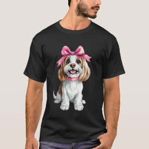 T-shirt Maman Fille Chien Maltais Ruban Coquette Rose Fête