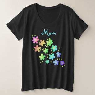 T-shirt "Maman" Fleurs Arc-en-ciel Plus Taille