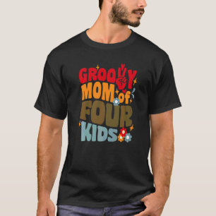 T-shirt Maman Groovy De Quatre Enfants Rétro Ondulé 70s Vi