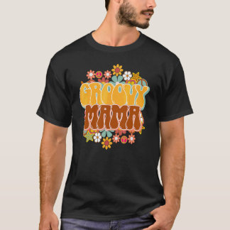 T-shirt Maman Groovy Signe de Paix Fleur Rétro Thanksgivin