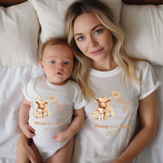 T-shirt Maman Matching Highland OurFirstMother's Day Toget