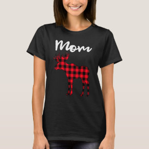 T-shirt Maman Moose Buffalo Red Plaid Christmas Pajama Fam