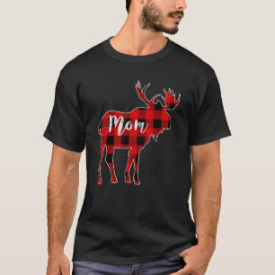T-shirt Maman Moose Red Buffalo Plaid Correspondant Famill