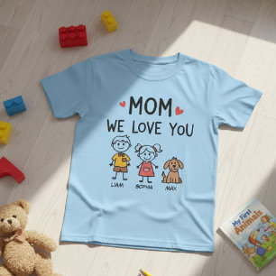 T-shirt Maman Nous T'aimons Illustration De Noms De Petits