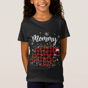 T-Shirt Maman Ours Rouge Plaid Mama Feux de Noël Buffalo