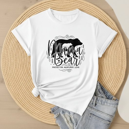 T-shirt Maman Ourse Protectrice Script Noir & Blanc Art