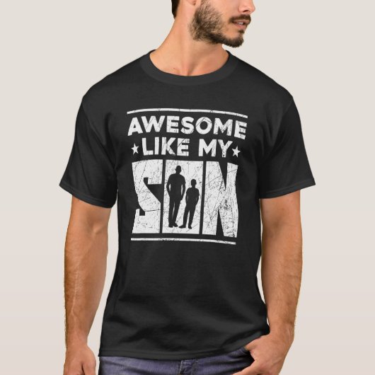 T-shirt Maman Papa Cite Awesome Comme Mon Fils Joyeux Père (Devant)
