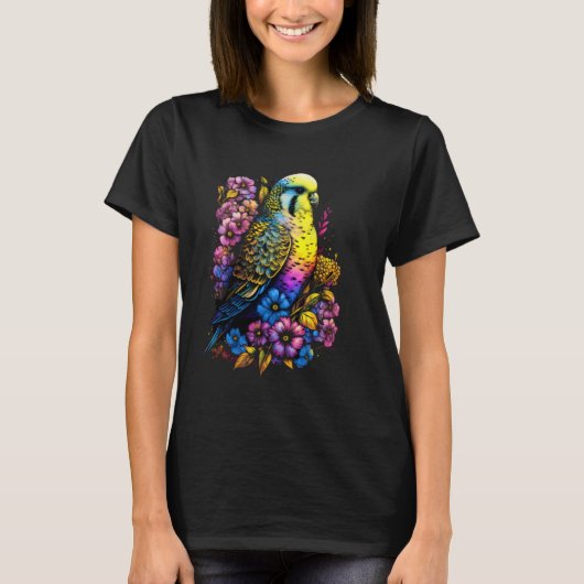 T-shirt Maman Perruche Fleur Perruche Ondulée Oiseau Mère (Devant)
