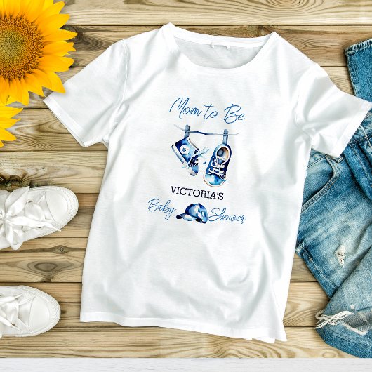 T-shirt Maman pour être C'est un garçon bleu baby shower d