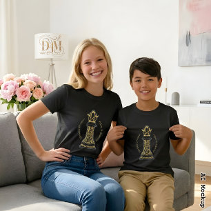 T-shirt MAMAN Reine de ma vie, Écriture Dorée Échiquier No