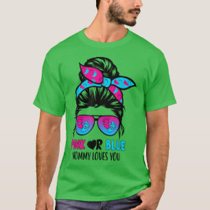 T-shirt Maman Rose Ou Bleue Vous Aime Messy Bun Cheveux Ge