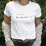 T-shirt Maman | Script chic et coeur avec des noms d'enfan<br><div class="desc">Cette chemise en noir et blanc présente une typographie moderne en écriture noire qui dit "mama",  avec un coeur griffé chic. Un texte simple et élégant affiche les noms de vos enfants. Le cadeau parfait de la Fête des Mères pour votre maman préférée!</div>