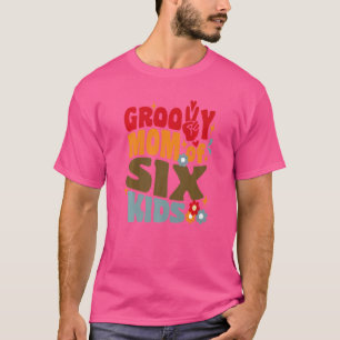 T-shirt Maman super De Six Enfants Retro Wavy les années 7