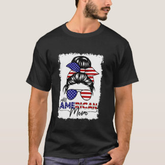 T-shirt Maman Tout Américaine 4 Juillet Coiffure Décoiffée