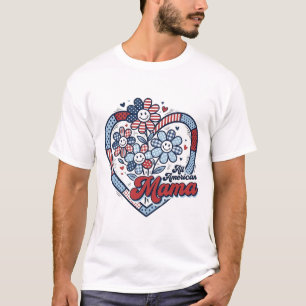T-shirt Maman tout américaine dessin de chemise à fleurs p