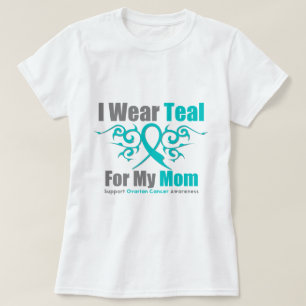 T-shirt Maman tribale turquoise de ruban de Cancer ovarien