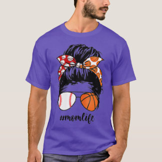 T-shirt Maman Vie Baseball Basketball Maman bun désordre d
