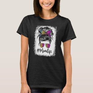 T-shirt Maman Vie Bleached Maman Vie Leopard Messy Bun