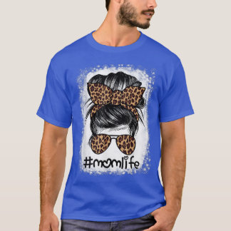 T-shirt Maman Vie Bleached Maman Vie Leopard Messy Bun