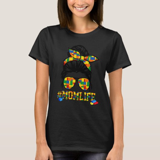 T-shirt Maman Vie Messy Bun Maman Brick Builder Blocks Mas (Devant)
