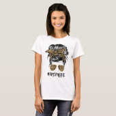 T-shirt Maman Vie Messy Cheveux Bun Leopard Femmes Fête de (Devant entier)