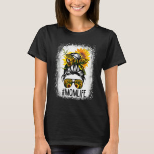T-shirt Maman Vie Messy Cheveux Bun Tournesol Femmes Mère