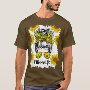 T-shirt Maman Vie Messy Cheveux Bun Tournesol Femmes Mère