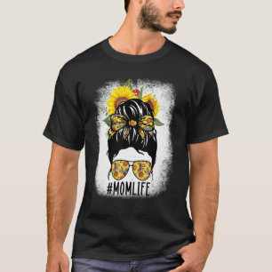 T-shirt Maman Vie Messy Cheveux Bun Tournesol Femmes Mère