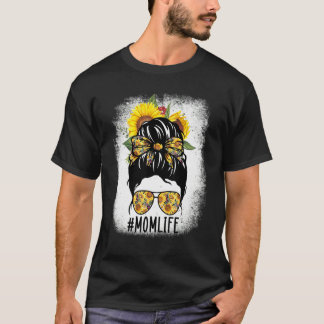 T-shirt Maman Vie Messy Cheveux Bun Tournesol Femmes Mère