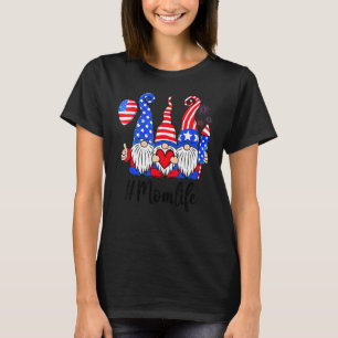 T-shirt Maman Vie Trois Gnomes Drapeaux américains Feu d'a