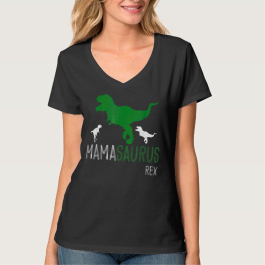 T-shirt Mamasaurus Rex Avec 2 Enfants Mignonne Maman Dinos (Devant)