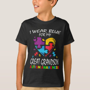 T-shirt Mamie Papy Bleu Pour Mon Arrière Petit-Fils Autism
