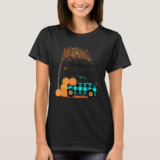 T-shirt Mammy S Petit Camion Citrouille Vert Plaid Automne (Devant)