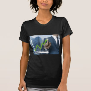 T-shirt Man showing stock price touchscreen concept