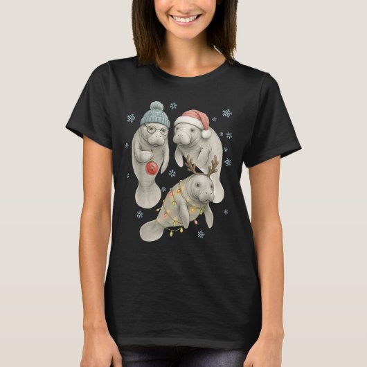 T-shirt Manatee Christmas Manatee Santa Reindeer Lights Wo (Devant)